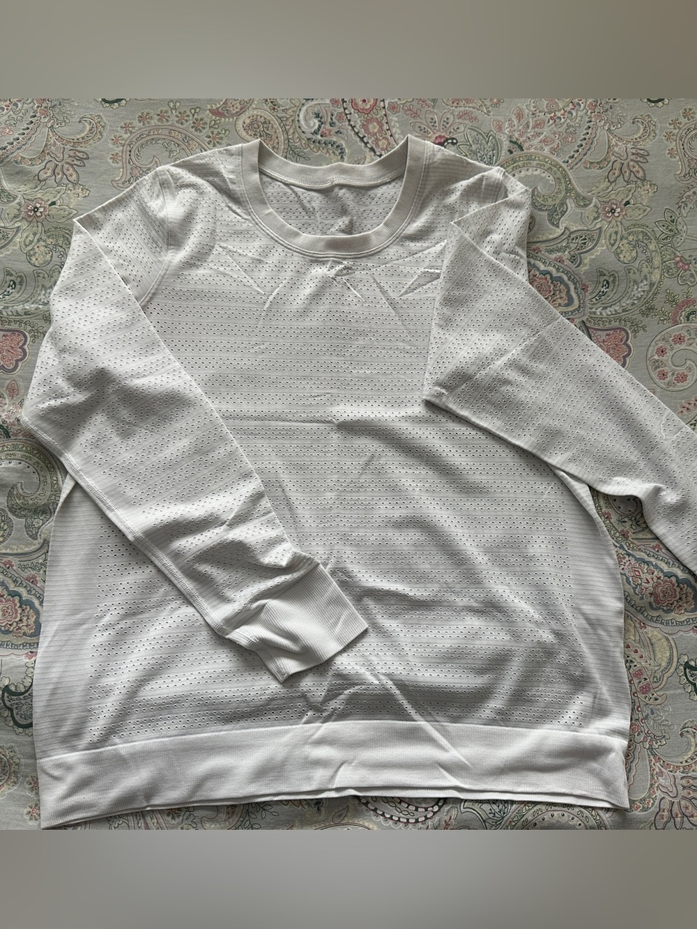 Lululemon White Lightweight Perforated Crewneck Long-Sleeve
